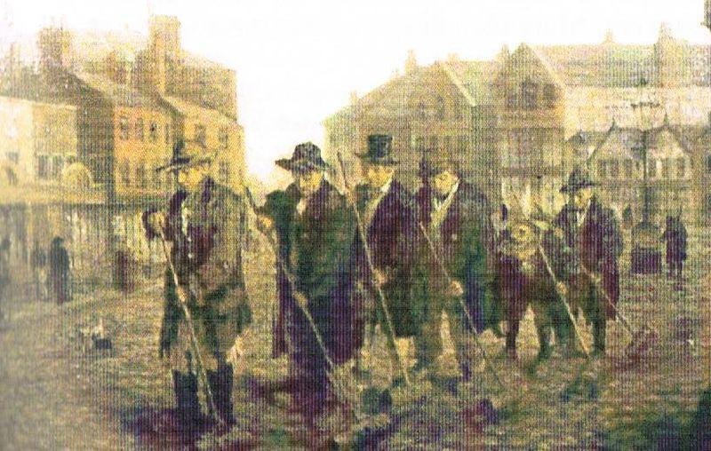 John Houghton Hague Oil Painting depicting men sweeping an Oldham square France oil painting art